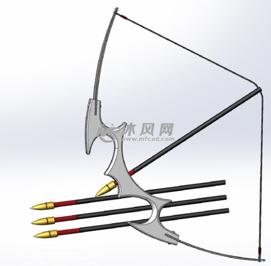 弓箭軸測圖弓由有彈性的弓臂和有韌性的弓弦構成;箭包括箭頭,箭桿和箭