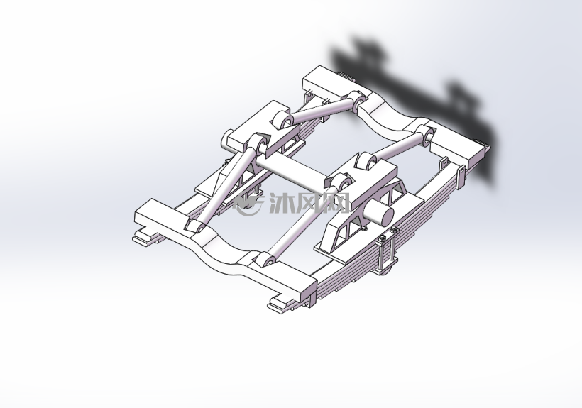 平衡轴钢板弹簧悬架主视图文件三维为solidworks模型,支持三维软件