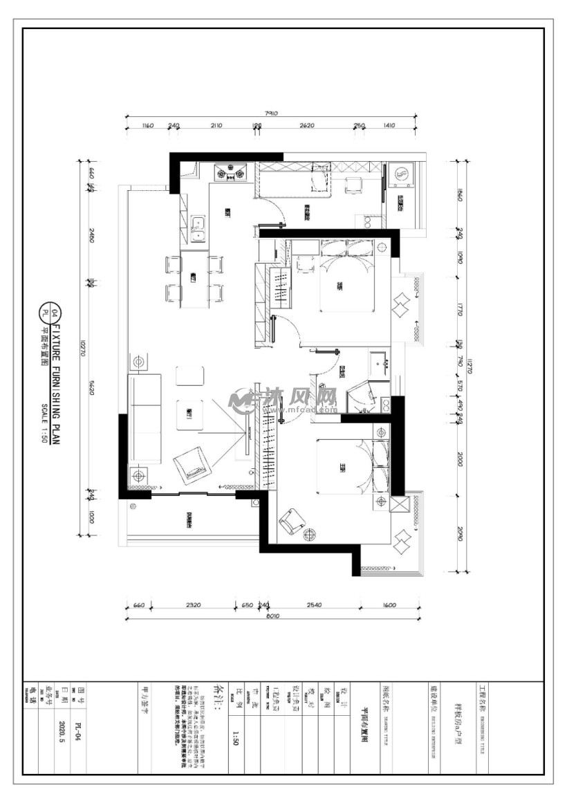 样板房平面- 建筑装修图纸 - 沐风网