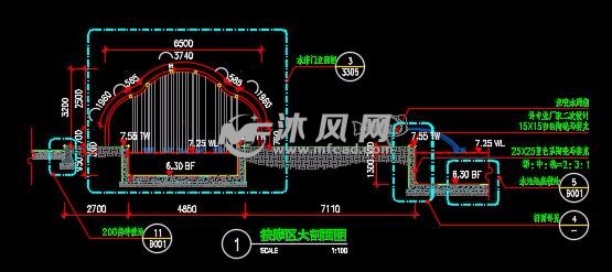 泳池按摩区水帘详图(含结构)- 小品及配套设施施工图图纸 - 沐风网