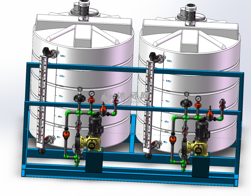 1500l双桶单泵撬装加药装置