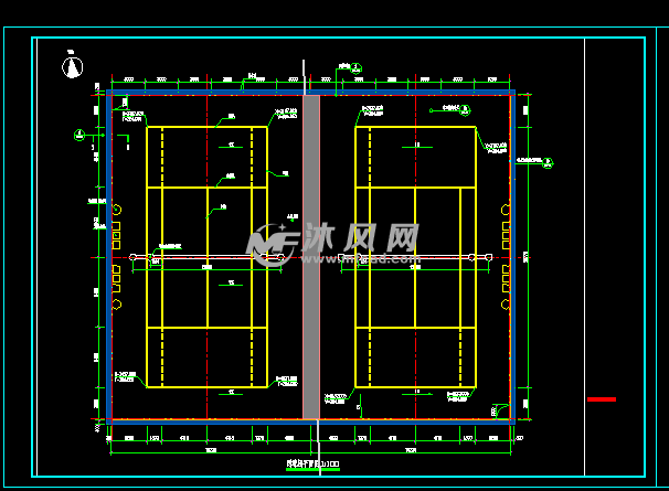網球場詳圖帶鐵絲網護欄球場運動場施工圖