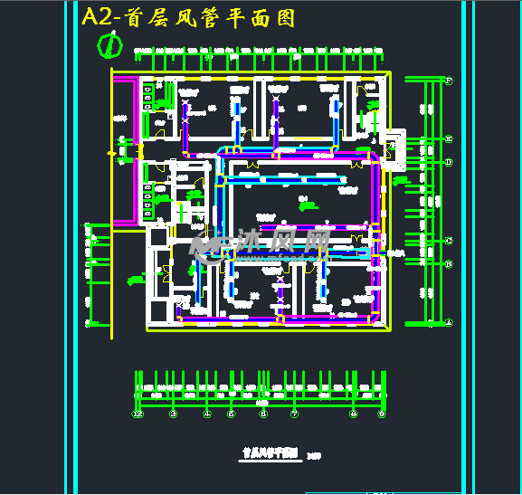 a2-首层风管平面图a2-水系统图a2-送回风系统图a2-制冷机房工艺流程图