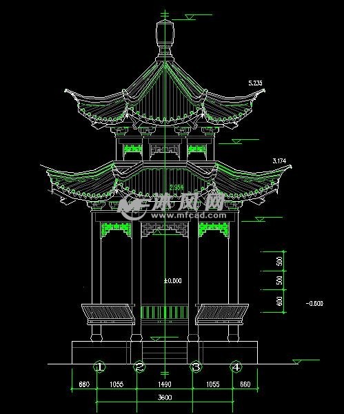 重檐八角亭施工图
