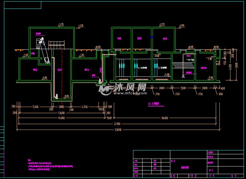 某污水处理厂aao工艺接触消毒池平面剖面- 环保图纸 - 沐风网