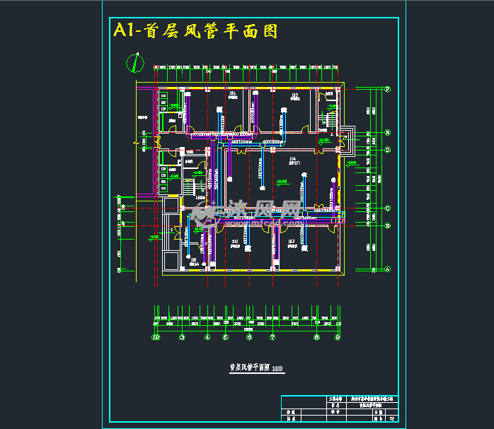 a1-首层风管平面图a1-送风管道系统图a1-四层风管平面图图纸参数图纸