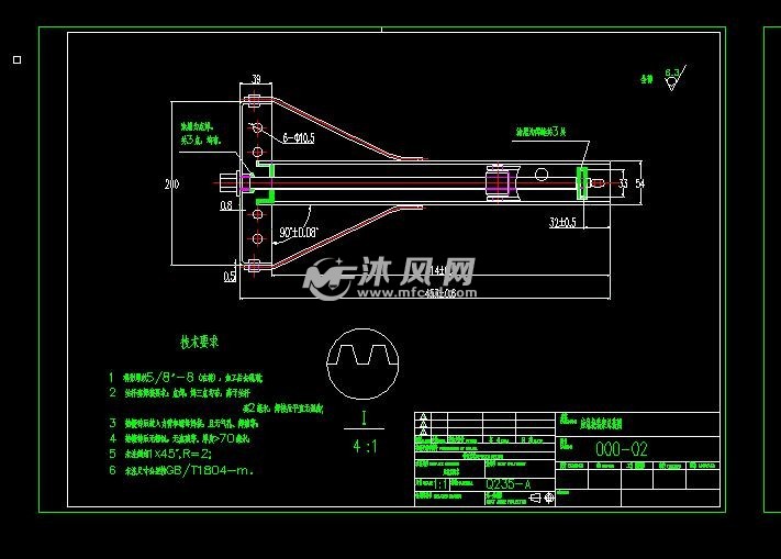 總裝配圖應急換裝架,加工技術要求: 1 梯形螺紋5/8″-8(右旋)