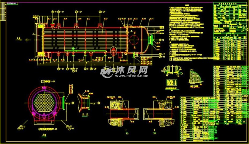 總裝配圖餘熱鍋爐配套管殼式換熱器加工圖,換熱面積600m2,管程設計