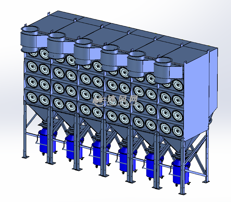 斜插濾筒除塵器 組合斜插濾筒除塵器工作原理: xdf沉流式濾筒除塵器