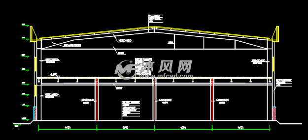 24米跨带夹层门式刚架仓库结构施工图