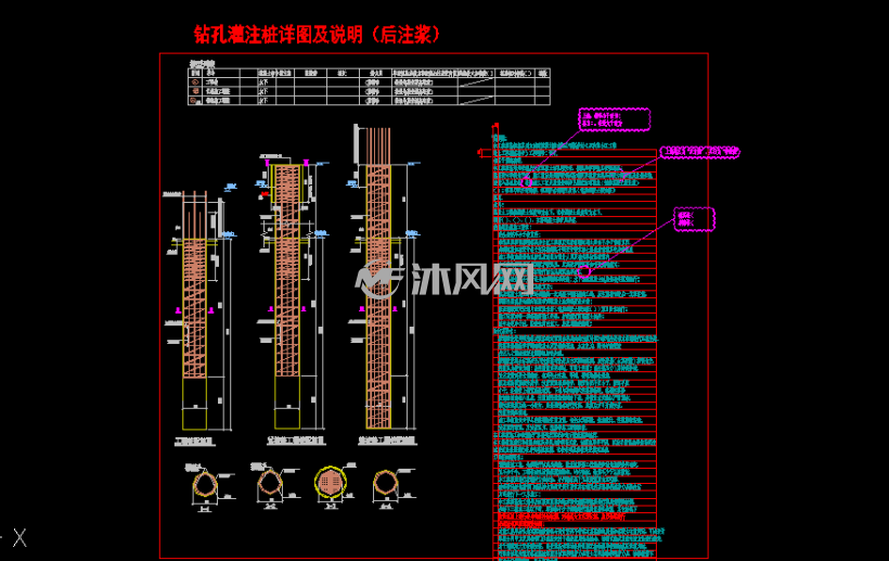 钻孔灌注桩详图及说明(后注浆)
