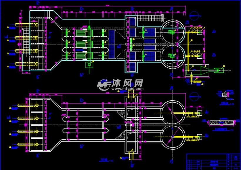 5萬噸每天城市汙水處理廠細格柵及旋流沉砂池施工圖,圖紙包含工藝