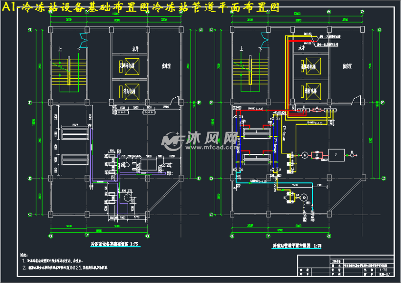 設備基礎佈置圖冷凍站管道平面佈置圖a1-冷凍站系統圖a1-六層空調通風