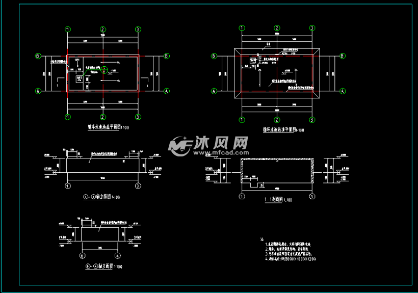 某泵房消防水池和循環水池建築cad結構圖