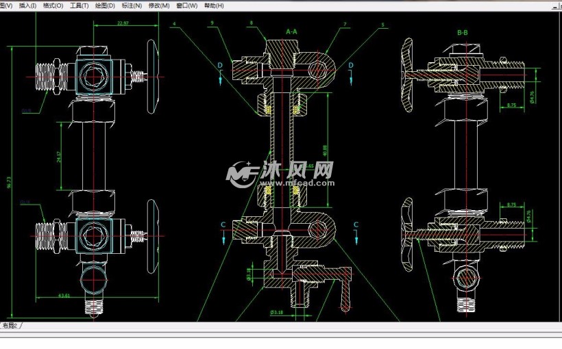 玻璃管液位計上下床裝置手動閥 - 閥體圖紙 - 沐風網