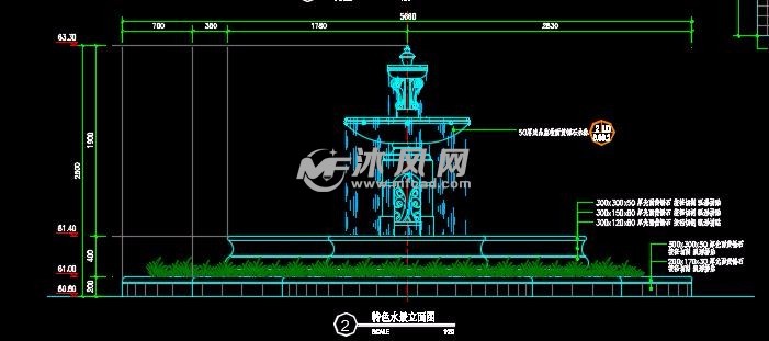 水钵水景立面图