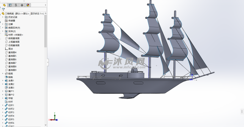 三桅帆船设计 - 海洋船舶图纸 - 沐风网