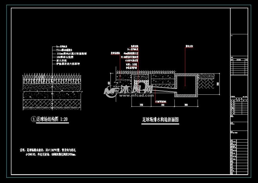 足球场排水构造剖面图