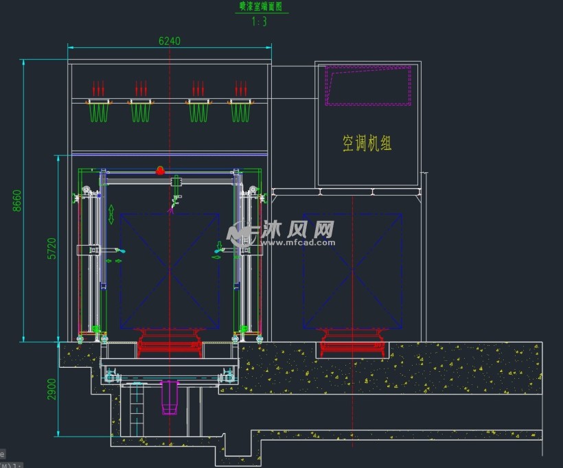 噴漆室端面圖塗裝線工藝參數表油漆烘乾室端面圖圖紙參數圖紙id