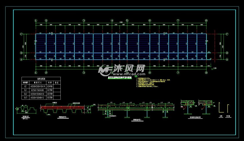 屋顶压型钢板结构平面布置图