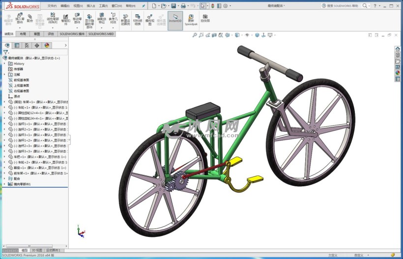 無鏈條自行車一種齒輪連桿機構的無鏈條自行車,由solidworks 2016設計