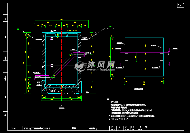 某地汙水頂管沉井結構設計cad施工圖紙