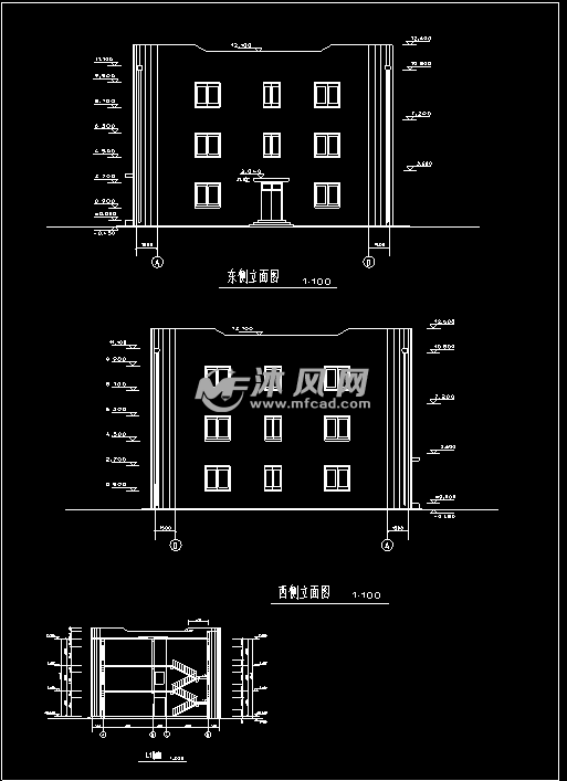三层中小型建筑设计院办公楼建筑施工图- 住宅建筑图纸 - 沐风网