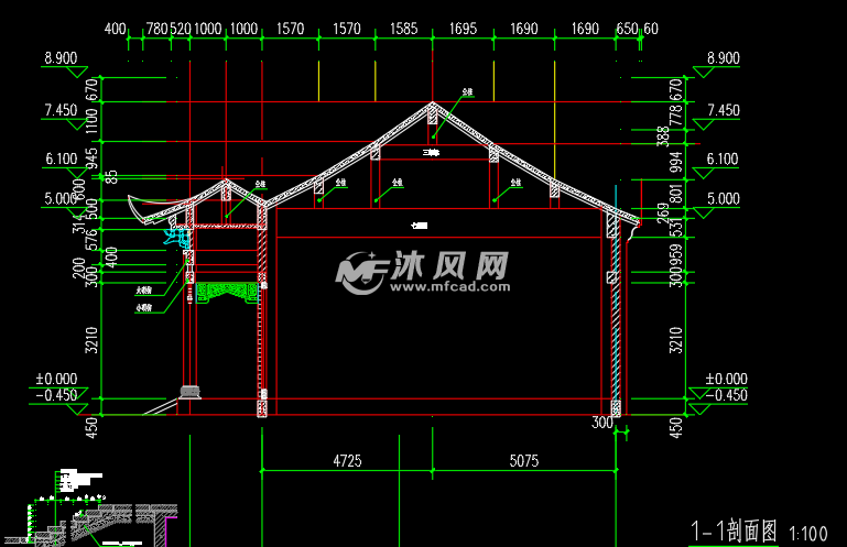 仿古祠堂剖面圖基礎平面圖柱位圖柱位圖樑柱配筋圖屋面板配筋圖圖紙