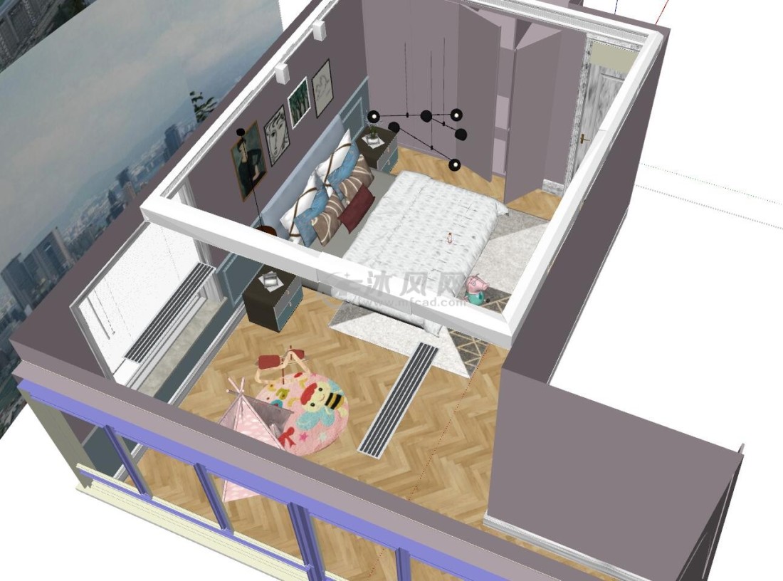 简欧儿童房su模型