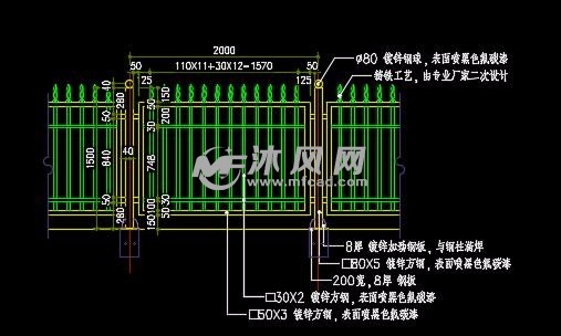 鐵藝柵欄小院pvc柵欄詳圖- 小品及配套設施施工圖圖紙 - 沐風網