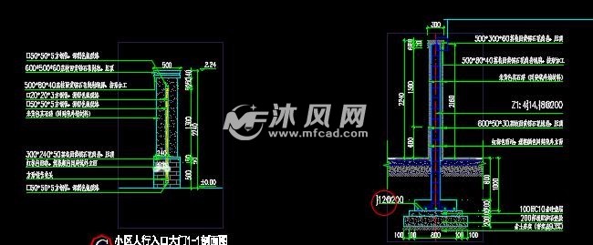 小区人行铁门及围墙含结构