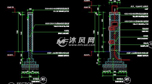 别墅大门庭院围墙详图- 小品及配套设施施工图图纸 - 沐风网