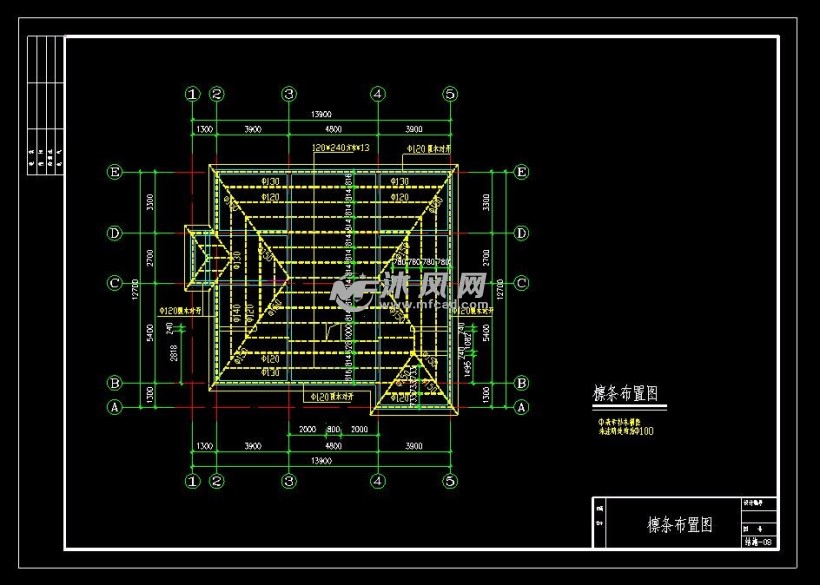 坡屋顶框混别墅建筑结构图