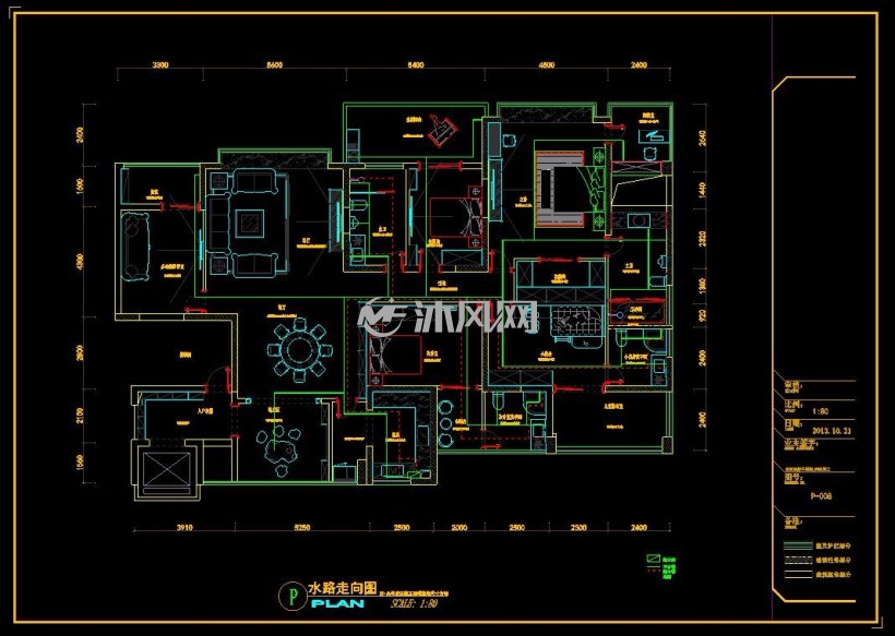 欧陆风格三居室整体家居施工图设计