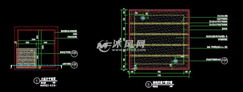 方形跌水喷泉水景泵坑平面图