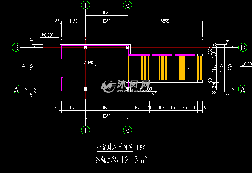 小猪跳水台做法详图,主体结构为防腐木,本图仅提供构筑物尺寸,具体