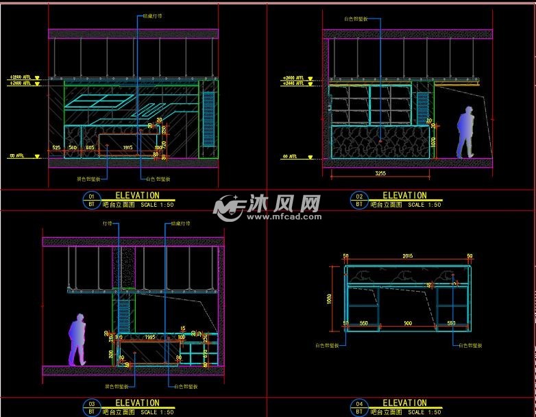 吧台立面图本图纸是炫酷网吧cad施工图 效果图其中包括吧台立面图
