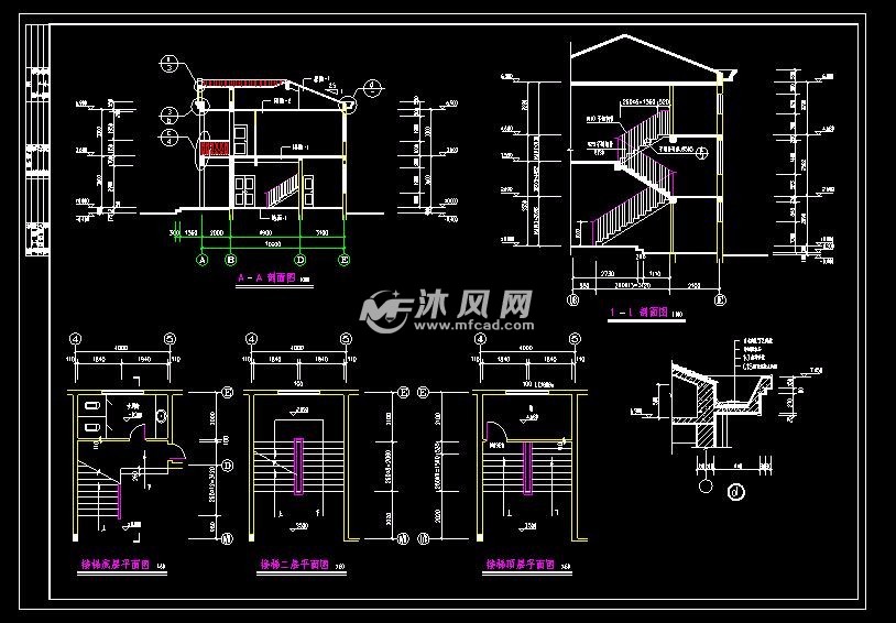 剖面图内容简介 资料为办公楼建筑和结构图,2层带阁楼.