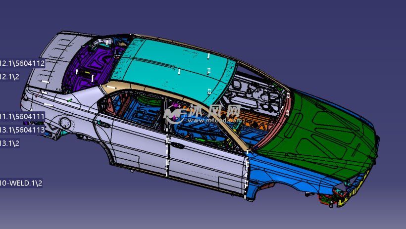 大众轿车白车身斜视图