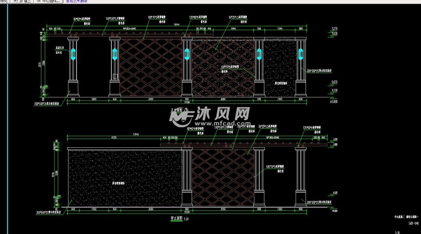 景观艺术廊架正立面,背立面图