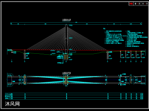 麗水某主跨160米單塔斜拉索橋設計圖紙
