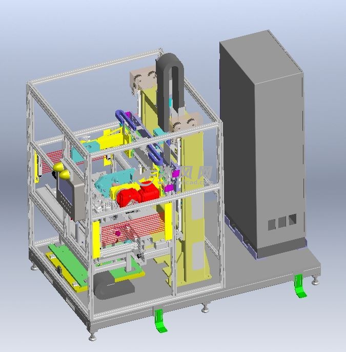 夹紧采用气缸夹紧,翻转采用电机翻转,升降装置采用伺服丝杆升降