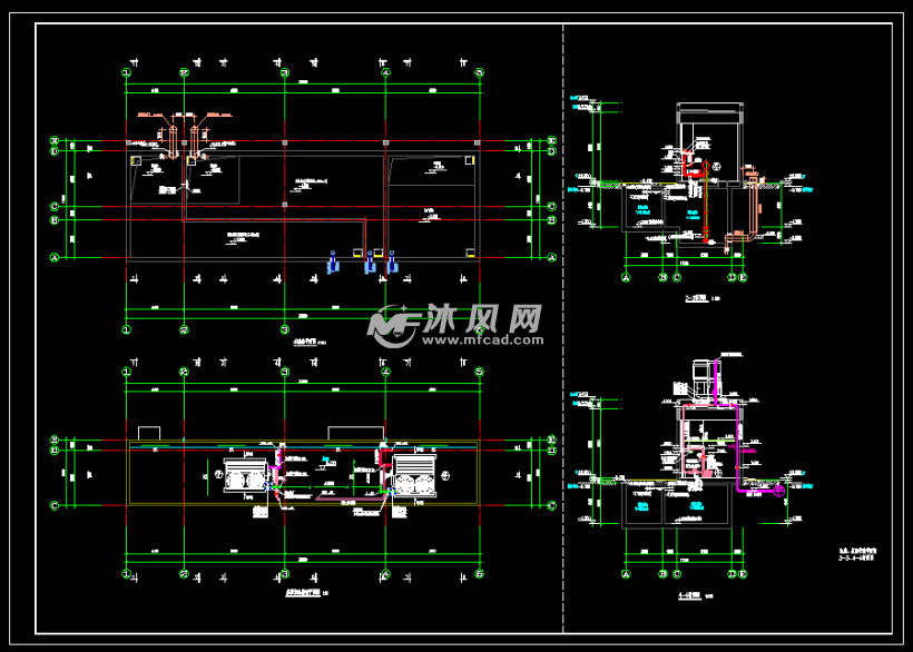 屋面层管道布置图泵房侧视图 给排水系统图