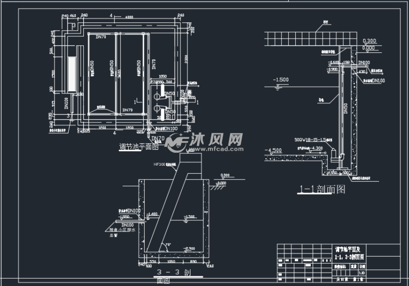 調節池平面及 1-1,3-3剖面圖