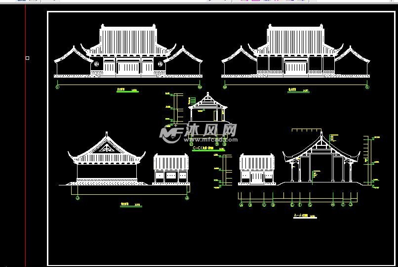 带左右耳房古庙设计图- 景观及古建筑图纸 - 沐风网