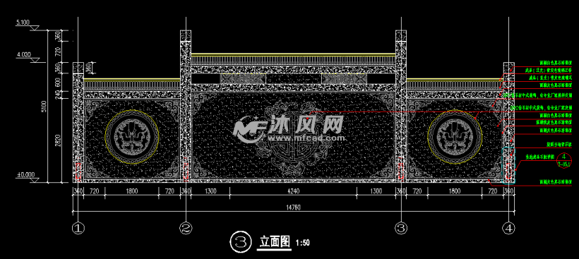 戲臺背景牆詳圖- 小品及配套設施施工圖圖紙 - 沐風網