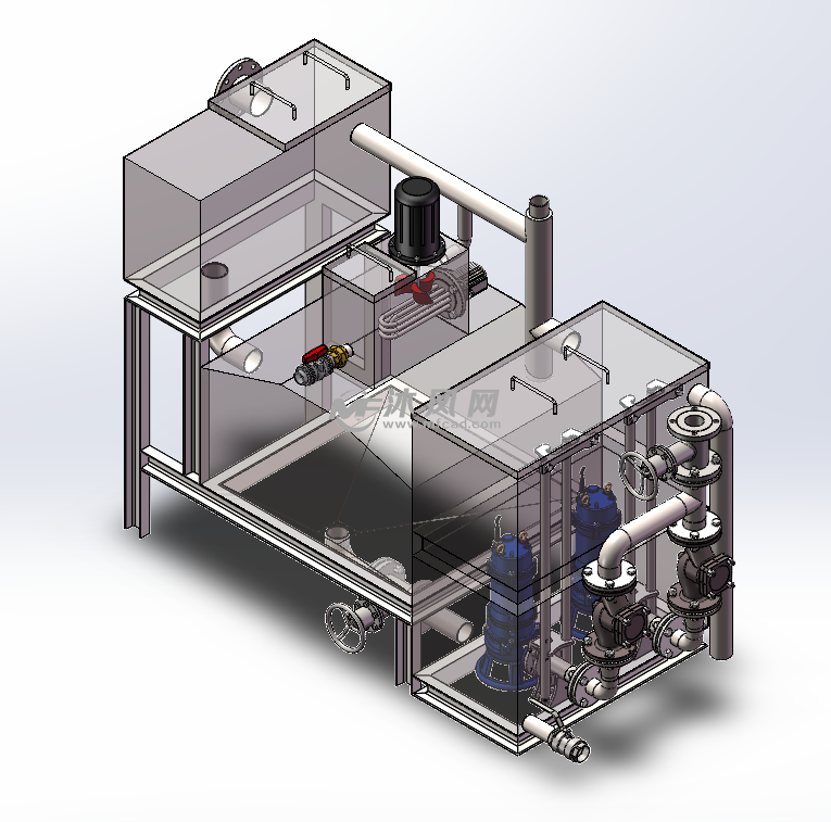 一體化隔油提升設備模型軸測圖透視