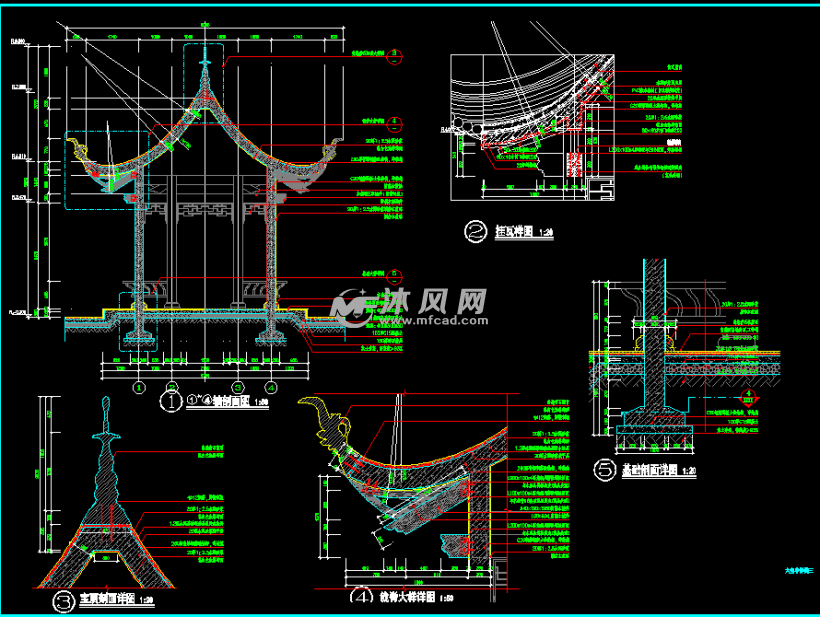 古建凉亭翘角结构图图片