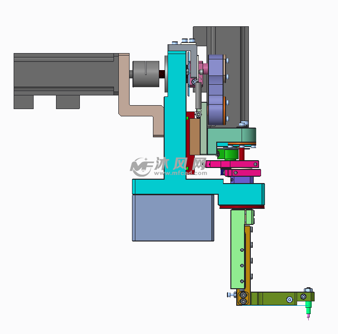 此套摆臂机构是旋转0°-90°的旋转点胶机构,由两个伺服电机带动摆臂
