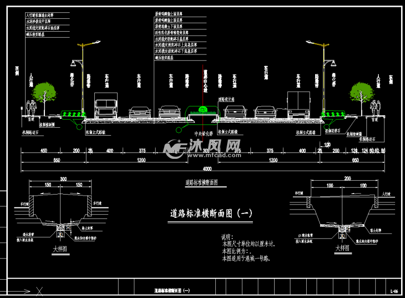 32m宽城市主干路沥青路面道路含排水照明